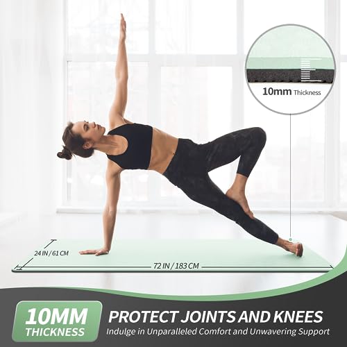 CAMBIVO Yoga Mat for Women Men Kids, 1/3 & 1/4 & 2/5 Inch Extra Thick Yoga Mat Non Slip, 72" x 24" TPE Yoga Mats, Workout Mat with Carrying Strap for Yoga, Pilates and Floor Exercises - color: Mint Green+Gray, size: 72*24*0.4 inch