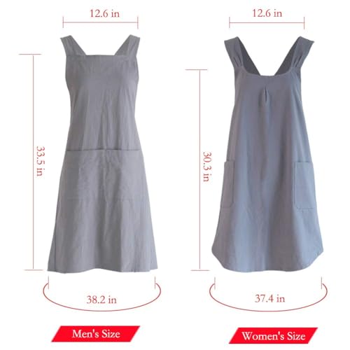 NEWGEM Japanese Cotton Linen Cross Back Cooking Apron for Women Men with Pockets Cute for Baking Kitchen - color: 08 - Women's Blue Gray