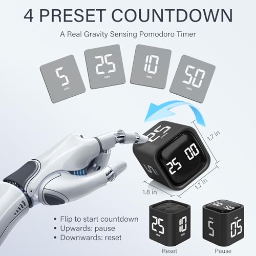 Rotating Productivity Timer 5/25/10/50, Desk Flip Timer, ADHD Tool - color: Black