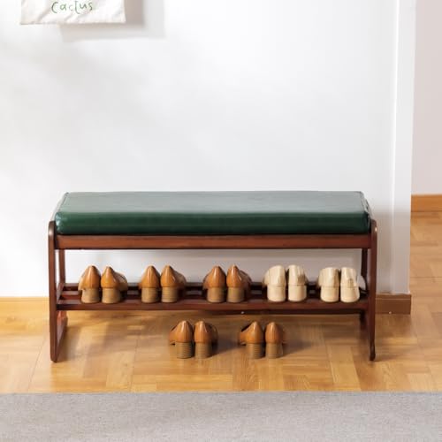 latifolia Shoe Rack Bench, Entryway Bench with Cushion(Green,39.70''L) - color: Green, size: 39.37''L