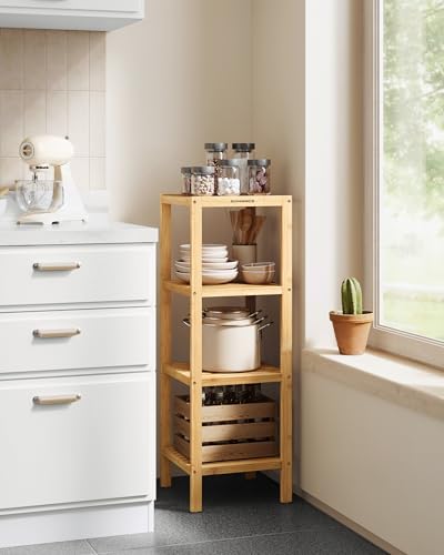 SONGMICS 4-Tier Bamboo Shelf, Freestanding Bathroom Storage Rack - color: Light Bamboo, size: 4 Tiers (13"D x 13"W x 38.6"H)