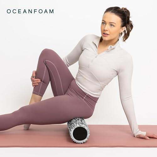 Oceanfoam Soft Tidal Roller (Black Marbled) - Low Density Foam Roller for Physical Therapy, Back Pain, Excercise & Stretching - Wave Textured - Yoga, Athletics, & Wellness - Full Size, 20" x 5" - color: Black Marbled