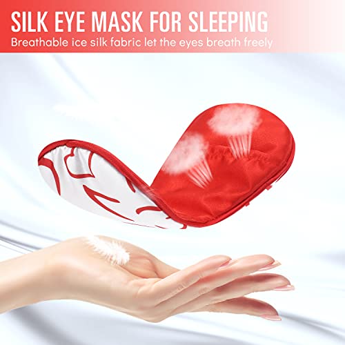 Sleep Mask w/Cooling Gel Eye Mask, Silk Eye Mask for Sleeping, Hot & Cold Eye Masks, Blindfold Reusable Eye Cover Sleeping Mask for Home Office Travel, Gifts for Women (Red Heart) - color: Red_white
