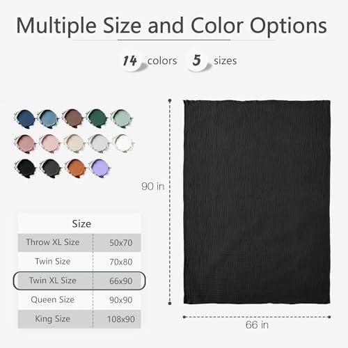 Carriediosa 100% Cotton Muslin Throw Blanket 66 x 90 Summer Gauze for Adult - color: Black, size: Twin XL
