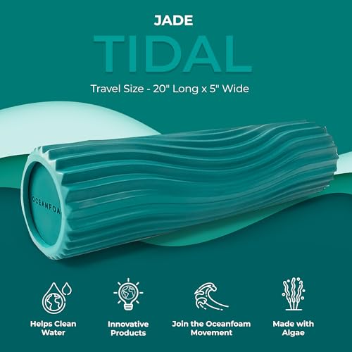 Oceanfoam Tidal Roller - Jade - Muscle Massage Foam Roller for Back Pain & Stretching - Firm and Ergonomic Wide Wave Textured - Yoga, Athletics, & Wellness - Full Size, 20" x 5" - color: Jade