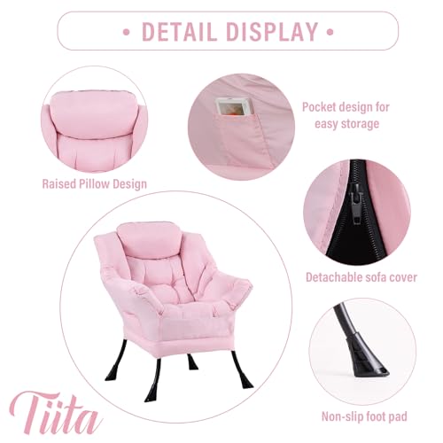 Tiita Lazy Chair with Ottoman, Comfy Reading Accent Chair, Pink - color: Peach Skin Pink