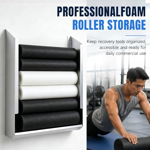 Zonon Wall Mounted Foam Roller Holder, Storage Rack Holds 4-6 Rollers Heavy Duty Meta Wall Organizer Home Gym, Gym, Workout Room