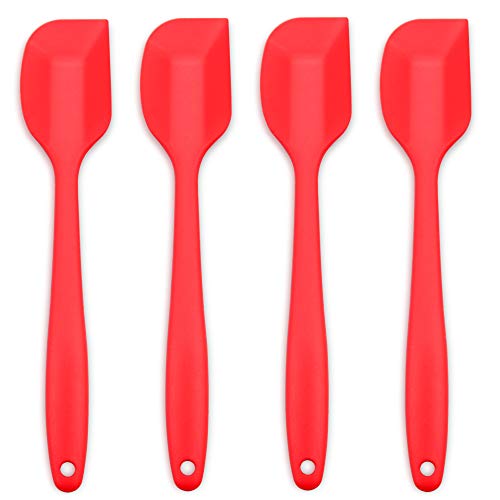 4-Piece Silicone Spatula Set with Stainless Steel Core, Red | Heat-resistant Rubber Spatulas for Nonstick Cookware, Mixing, Scraping and Baking, BPA-free Silicone, Dishwasher Safe - color: Red, size: Large