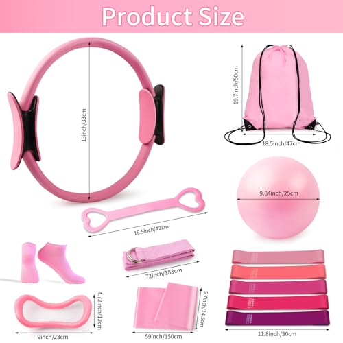 13-Piece Pilates Kit for Women, Pilates Equipment for Home Workouts, Pink