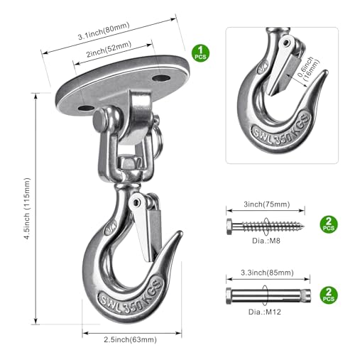 SELEWARE Heavy Duty Ceiling Mount Swing Hanger with 360 Degree Swivel - color: Silver Swing Hanger Hook