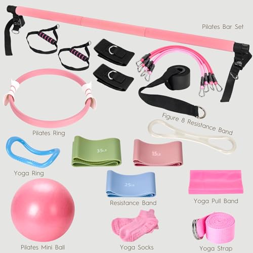 9-Piece At Home Pilates Kit for Beginners & Women | Complete Pilates Equipment Set with Ring, Yoga Ball, Resistance Bands & Pilates Bar