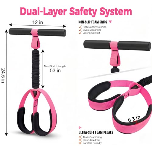 Pedal Resistance Bands with Handles, Upgrade Multi Function Pedal Training Band, 6-Tubes Natural Rubber Foot Pedal Resistance, Fitness Bands for Full Body, Abdomen, Waist, Arm, Leg - color: 2-핑크