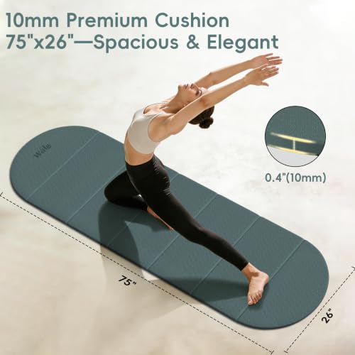 WeiLa Foldable Yoga Mat,10mm Extra Thick,Extra Long (75"x26") for Women&Men | SGS-certified non-slip TPE, 7-fold portable, sweatproof odorless, for yoga, pilates, floor workouts, home gym & travel - color: Dark Green & Black