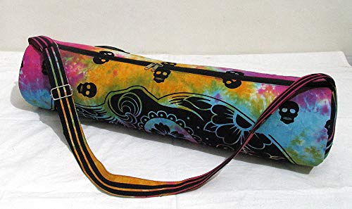 INDIAN CRAFT CASTLE ICC Yoga Mat Bag Carrier Full-Zip Exercise Yoga Mat Carry Bag for Women Men with Multi-Functional Storage Pockets and Adjustable Shoulder Strap 26X6 Inches - style: Multi Skull Yoga Bag