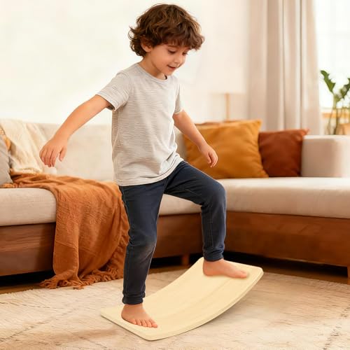 Gentle Monster Wobble Balance Board, Wooden Montessori Toy Rocker Board Natural Wood Kids Toddler Open Ended Learning Toy Yoga Curvy Board for Adult Office Classroom Christmas Gifts - color: White Maple Color