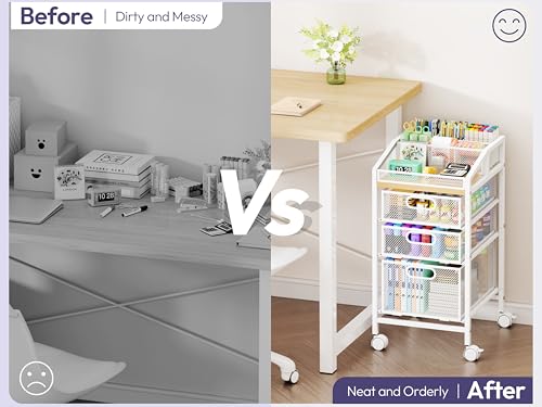 SWTYMIKI Rolling Utility Cart with Drawers - Under Desk Storage Cart with DIY Divider & Lockable Wheels, Multi-Functional Craft Art Supply Organizer for Office, Vanity, Craft Room & Studio White - color: White