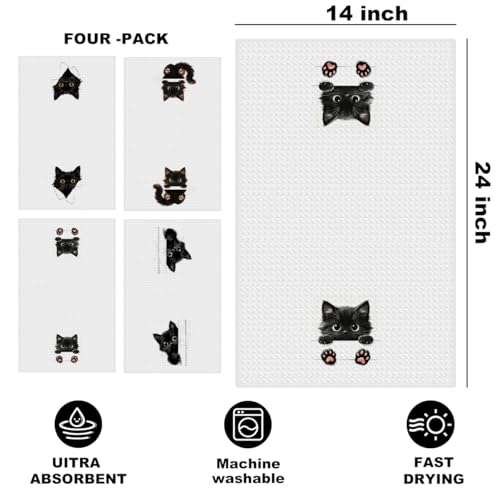 4 Pcs Funny Cat Kitchen Towels 24x14 Inch, Cat Lover Gifts for Women Mom - color: Multi 1523