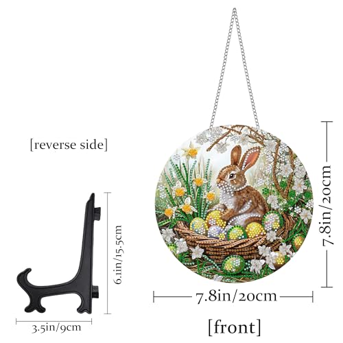 Pavemlo Hanging Diamond Art Kits for Adults Easter Rabbit - 8x8 Inch Double-Sided Acrylic Board Pearl Art Kits for Adults Suncatcher Pendant, Sparkling Home Wall or Window Decoration Handmade Gift F16 - color: Rabbit 1