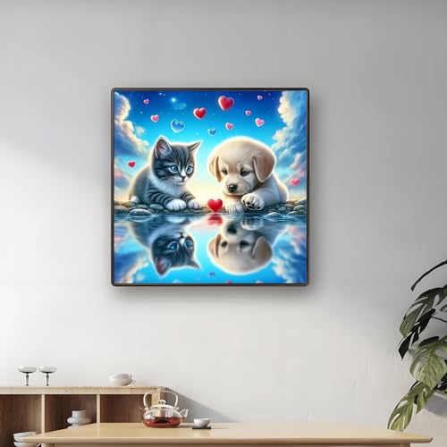 Shouruihua Dog Diamond Painting Kits for Adults, Cat Diamond Art Kits | Animal, Gem Art, Diamond Dotz Kits, Diamond Dots, Wall Art, Adult Crafts, Full Round Drill Diamond Painting Kits, 11.8x11.8in - color: Dog and Cat