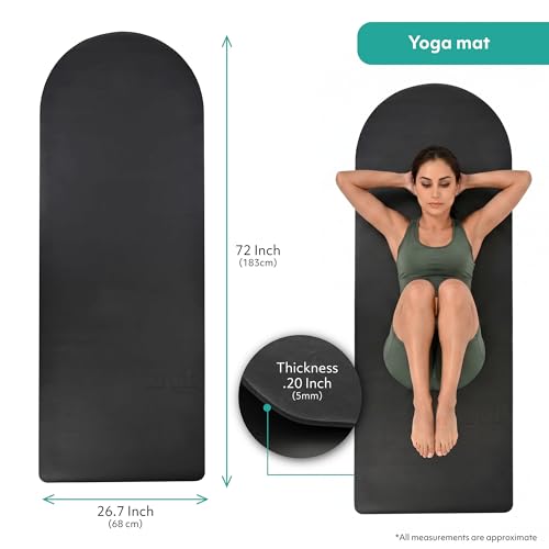 Yoga Mat 5mm Thick – Non Slip Exercise Workout Pad, PU Natural Rubber Grip, Extra Large 183x68 cm, Pilates Fitness Training, Includes Strap & Carry Bag - color: Arch Black