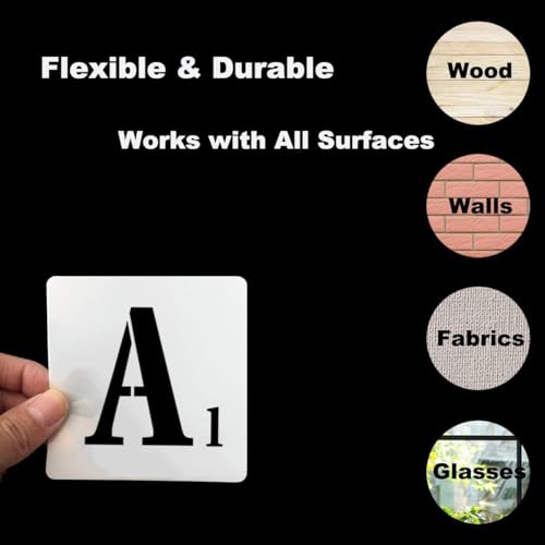1 Inch Letter Stencils for Painting - 42 Pack Scrabble Alphabet Letters Numbers Templates with Signs for Painting, Reusable Scrabble Tiles Stencils for Chalkboard Wood Crafts & Wall Decor - size: 1 Inch