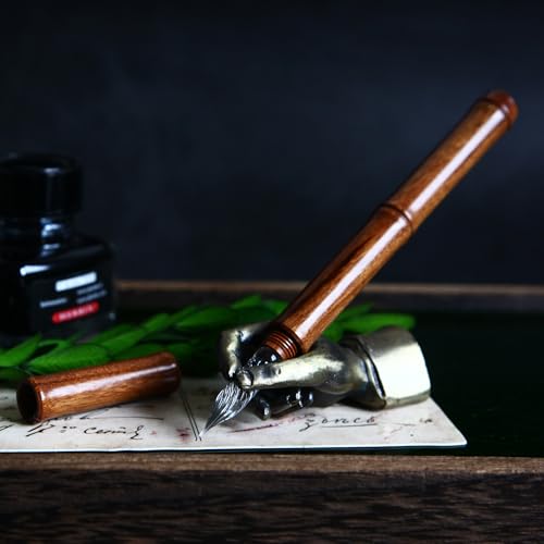 SeventyTwo Handmade Glass Dip Pen with Wood Handle, Fine Point Writing Instrument with Display Case (Brown) - color: Brown