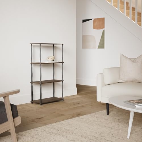 Furinno Turn-N-Tube 4-Tier Multipurpose Shelf Display Rack, Classic Tubes, Columbia Walnut/Black | Book Shelf, Corner Shelf, Open Shelves, Classic Tubes, for Organization, Living Room, Home Office - color: Columbia Walnut/Black, size: 4-Tier Classic Tube