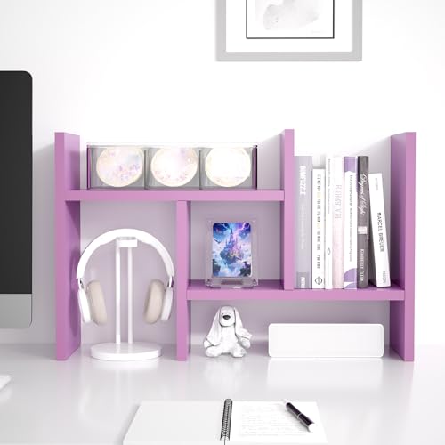 Jerry & Maggie Desktop Organizer Office Storage Rack Adjustable Wood Display Shelf Free Style Double H, Multi-Functional Mini Bookshelf for Desk Natural Stand (Violet) - color: Violet