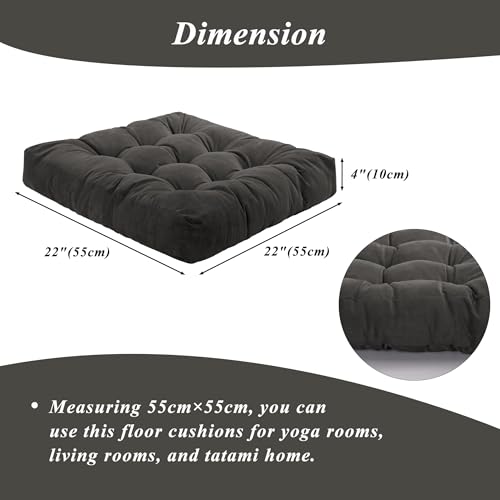 Meditation Floor Pillow 22×22 Inch 1 Pack Large Floor Cushions for Adults Square Tufted Corduroy Floor Pillows for Yoga Living Tatami Room Dark Grey - color: Dark Grey