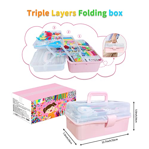 Itopstar 3000 Kids Arts and Crafts Supplies for Kids Crafting Supply in 3 Layered Plastic Art Box All in One Ages 8 9 10 11 & 12 Year Old Girls & Boys Crafting Supply Set - color: Pink 3000pcs