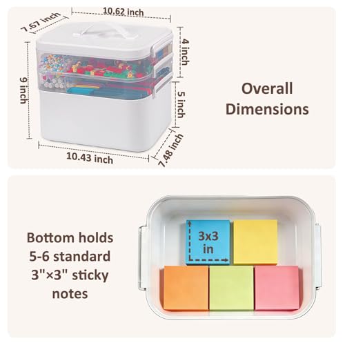 3-Layer Plastic Craft Organizers and Storage Box with Removable Trays, Storage Containers with lids and Handle, Art Supply Storage Organizer for Bead, Ornament, Nail Polish, Tape(10.62"x9"x7.67") - color: White, size: 3 Layer-10.6 x 7.6 x 9 in