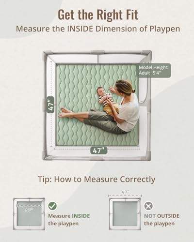 Blissful Diary Baby Play Mat, 47x47 Infant Play Mat for Playpen, Thicken Foam Cushioned Baby Mat for Floor, Non-Slip Kids Play Mat, Washable Baby Playmat for Babies,Toddlers, Sage Green - color: Sage Green, size: 47" X 47"