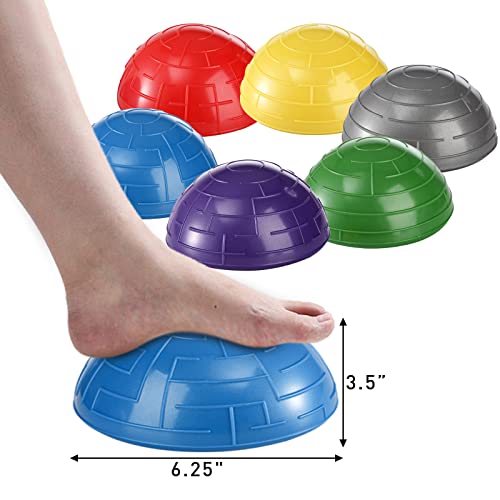 Fasmov 6 Pack Balance Pod, Balance Trainer Dots for Squat Touch Downs, Core Body Balancing, Inflatable Stepping Pads, 1 Hand Pump