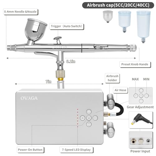 55PSI Ultra-Silent Airbrush Kit, Dual-Action Multi-Function Airbrush Set with Compressor for Painting Portable Air Brush Set for Cake Decoration Makeup Art Craft Nail Design Model Tattoo - color: Silver