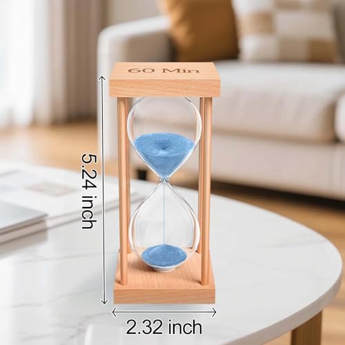 60 Minute Sand Timer, 60 Min Wood Small Hourglass Timer, Blue Sand Clock, One Hour Wooden Hour Glass for Classroom, Sandglass, Reloj De Arena Decorativo, Home, Office, Game, Gift - color: Blue, size: 60 Min