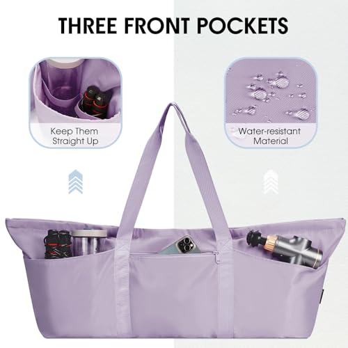 sportsnew Large Yoga Mat Bag Trolley Sleeve Gym Carrier Shoe Bag Wet Pocket | water-resistant fabric, large capacity,wide full-zip opening,separate shoe bag,2 yoga mat holder straps,multi-pocket storage - color: Purple