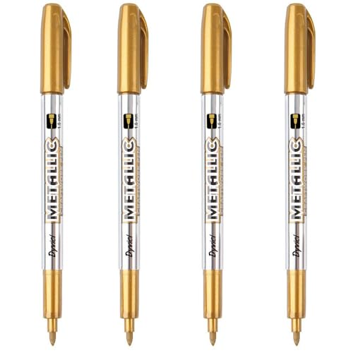 Dyvicl Metallic Marker Pens - Gold Paint Pens for Black Paper, Glass, Rock Painting, Halloween Pumpkin, Card Making, Scrapbook Album, Christmas DIY Art Craft, Set of 4 - color: Gold