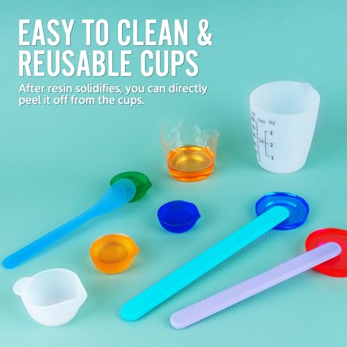 Silicone Resin Mixing Measuring Cups for Resin Supplies, Easy-to-Read Marks, 600ml/20oz Bowl, 250&100ml Thickened Reusable Silicone Cups for Epoxy Mixing, with Stir Sticks, Jewelry Making - size: 600+250+4*100ml (Black Marks)