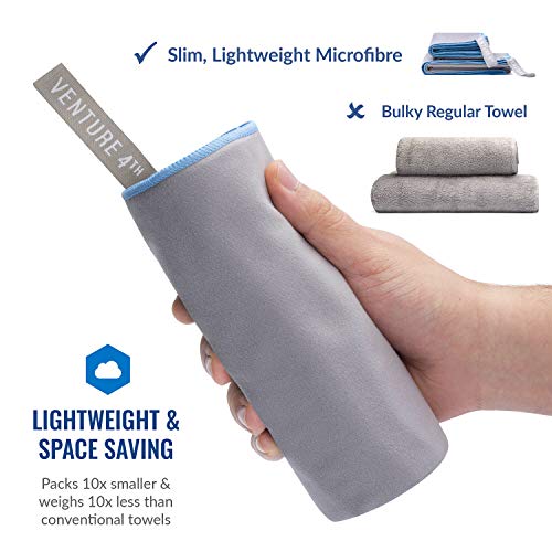 VENTURE 4TH Quick Dry Travel Towel, Ultra Soft Microfiber - 3 Sizes | Odor-resistant, absorbs 7x more than cotton. Fast-drying, skin-friendly microfiber. Includes tear-resistant carry bag. - color: Gray Blue, size: 40.00" x 21.00"