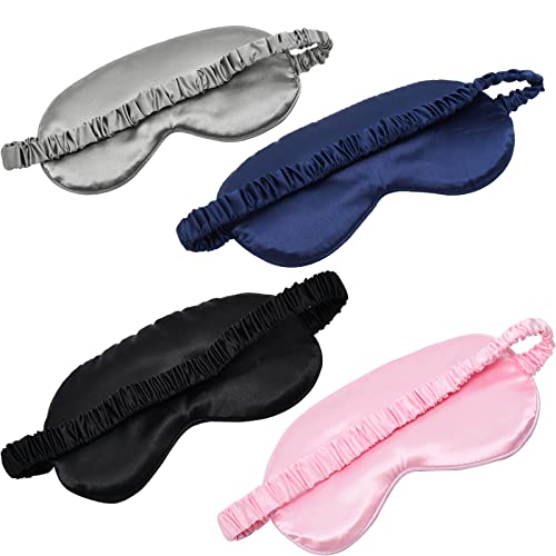 LERSVICVIL Sleep Masks 4 Pack Silky Eye Cover Soft Satin Blindfold Elastic Strap Night Eye Shade for Women Men - color: Black, Silver, Pink and Navy