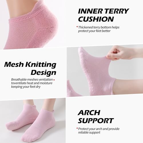 PilatesYogaGripSocksforWomenCushionedGrippyCottonNonSlipAthletic - color: 4 Pairs Pink