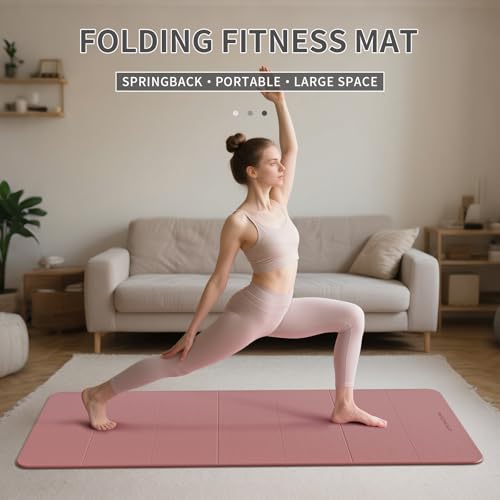 7-Fold Yoga Mat 70"x24" - 1/2 Inch Thick - color: Pink + Navy