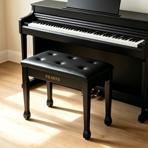 Wooden Piano Bench with Storage, Piano Stool with Waterproof Padded Cushion, Bench Seat for Vanity, Living Room, Bedroom (Black) - color: Single-black