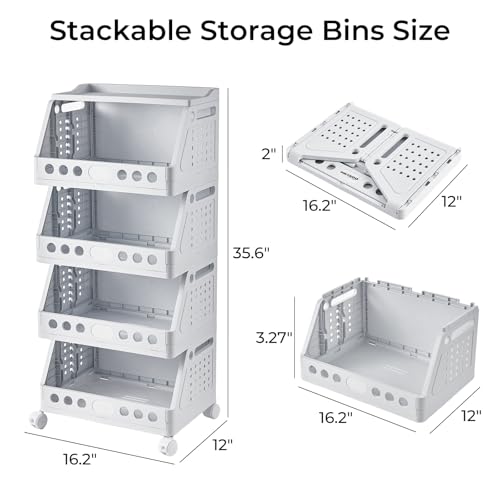 UFORU 4 Tier Rolling Storage Cart,Plastic Open Storage Basket with Wheels