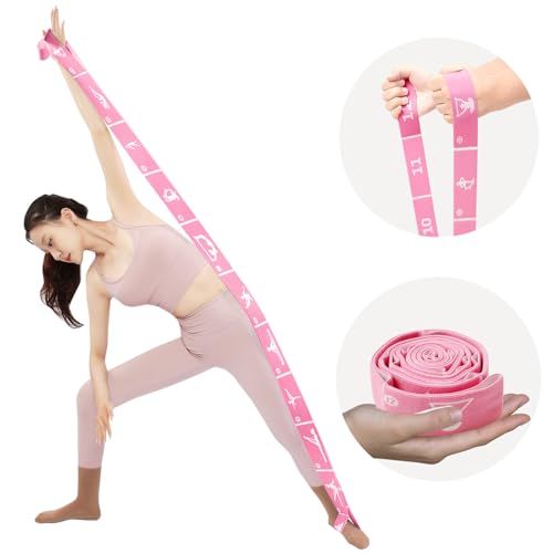 12 Loops Yoga Strap with Stretching Straps for Physical Therapy, Pilates Straps for Full Body Deep Stretch, Extra Long Elastic Stretch Bands for Tall People, Adjustable Loop Belt for Gymnastics, Ballet, Dance & Flexibility Training - color: Pink