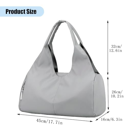 Forestfish Gym Bag For Women With Shoes Compartment & Wet Dry | Compact & Lightweight, Water Resistant, Use as Yoga bag, Pilates bag, Duffel bag - color: Grey