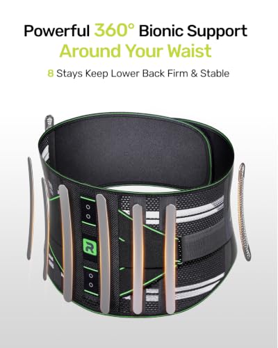Rakiie Back Brace for Lower Back Pain Relief with 8 Stays | 3D Pad, Breathable, Adjustable Strap, Relieves Herniated Disc, Sciatica, Lower Back Pain, Fits Men/Women, Green, XXL - color: Green, size: XX-Large