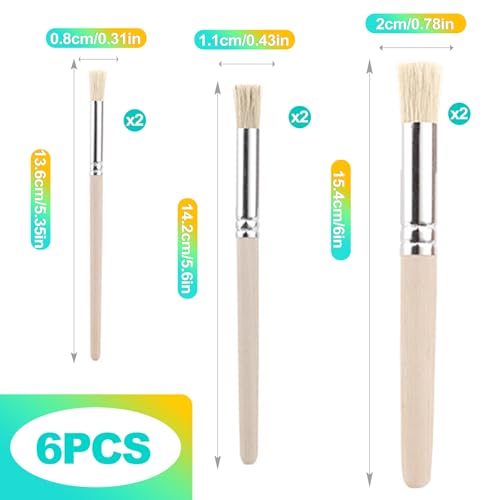 6 Piece Stencil Paint Brush Set – Natural Hog Bristle Dome Brush for Acrylic, Oil & Watercolor Painting (Durable & Absorbent, Ideal for Wall/Floor Stenciling & DIY Crafts)