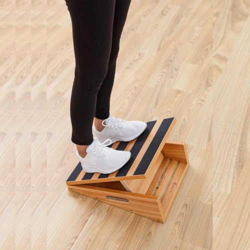 StrongTek Wooden Slant Board, 5 Adjustable Angles, 500 lb, Side Handle | Partial-Coverage Grip Surface, Calf and Ankle Stretching, Squats, Physical Therapy, Rehab and Home Gym Use - style: Partial-coverage