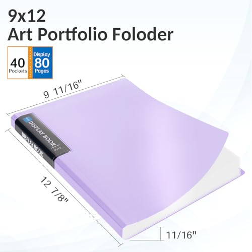 Sooez Art Portfolio 9"x12", 40 Pockets Large Display Folder with 80 Pages | Heavy Duty Presentation Book with Clear Sheet Protectors for Artwork Document Organizer Binder - color: Black, size: 9"x12" - 1 Pack